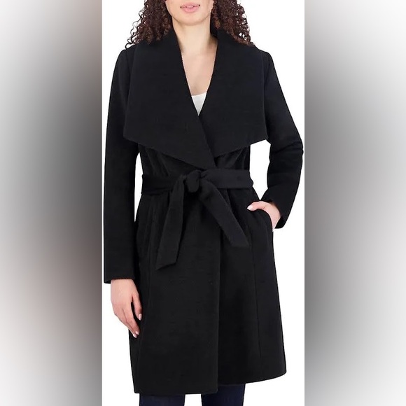 Cole Haan Women's Signature Wool Blend Wrap Coat Black Size 12 - Picture 7 of 16
